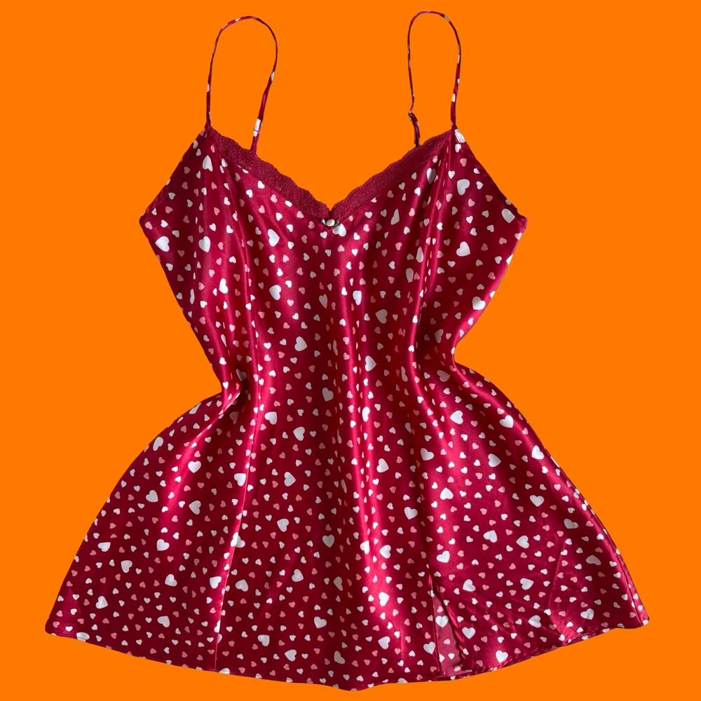 00's vintage satin heart print lingerie y2k chemise slip dress LARGE delicates